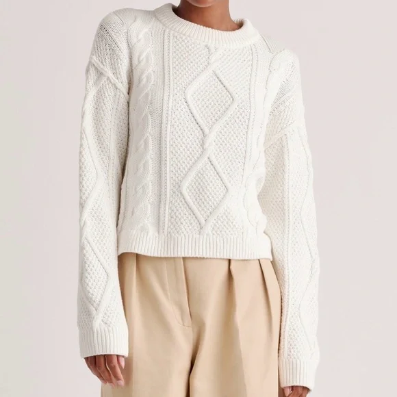 Quince Cream Cable Knit Sweater - Picture 1 of 8